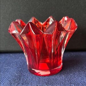 Mikasa Red Glass Candle Holder with Scalloped Edge